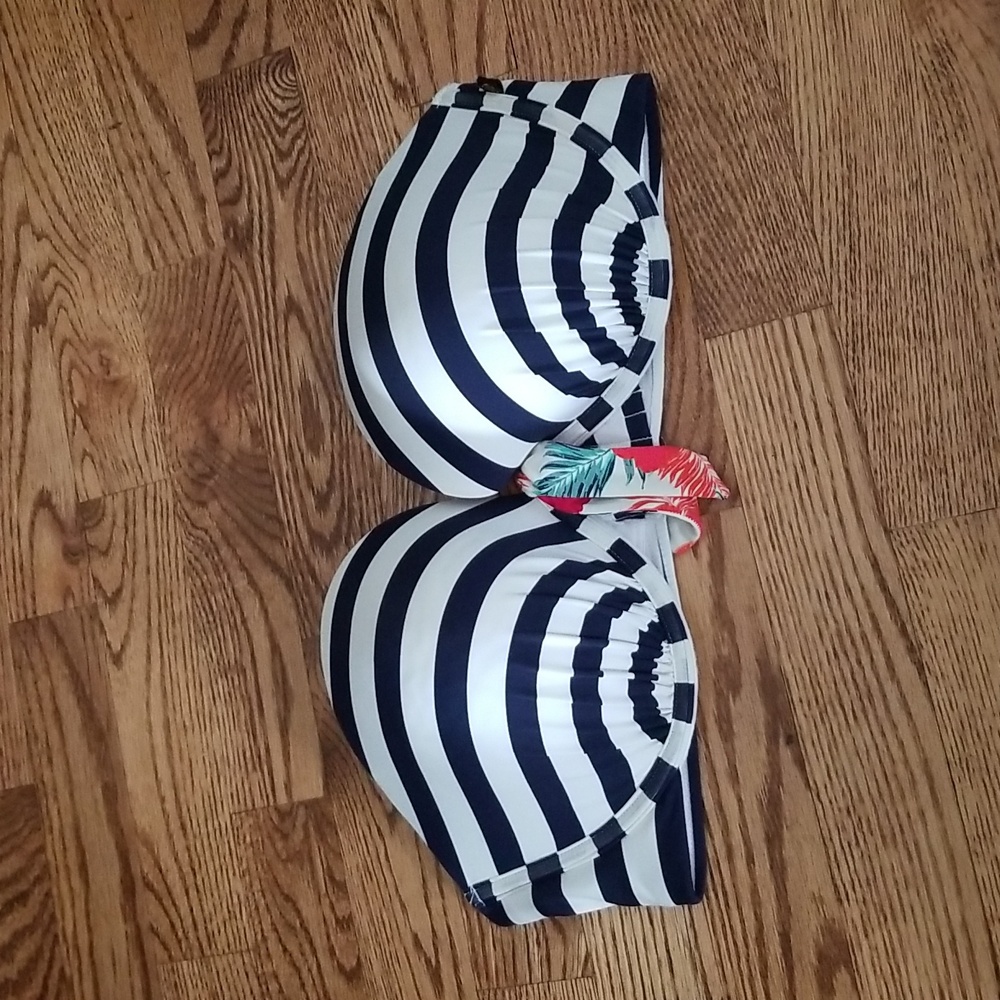 (XL) la Vie en Rose aqua Striped Strapless Padded Underwire Nautical Sailor